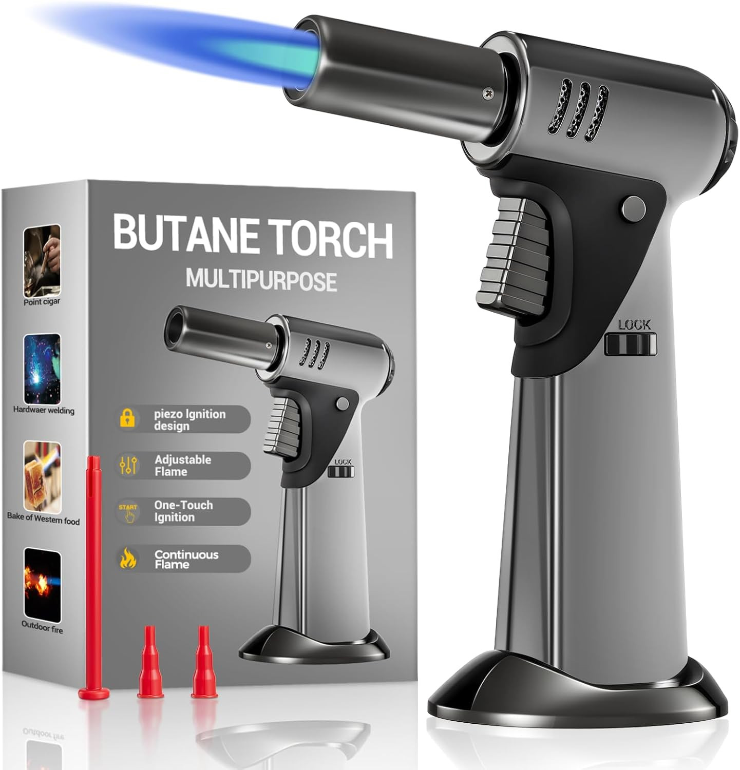 Torch, Butane Refillable Kitchen Cooking Torch, Torch Lighter with Safety Lock a