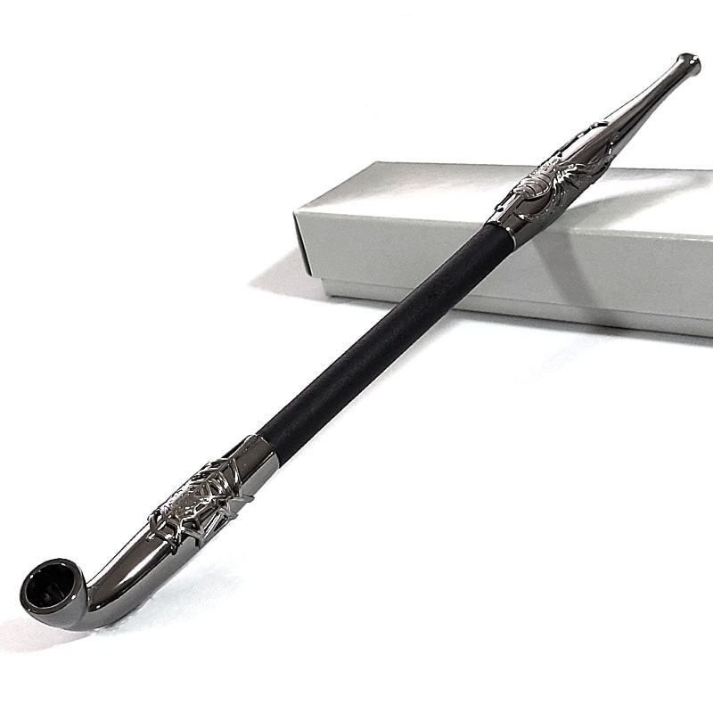 Japanese KISERU Smoking Pipe Tsuge Black Chrome Brass Wood Spider Motif Edo Gift