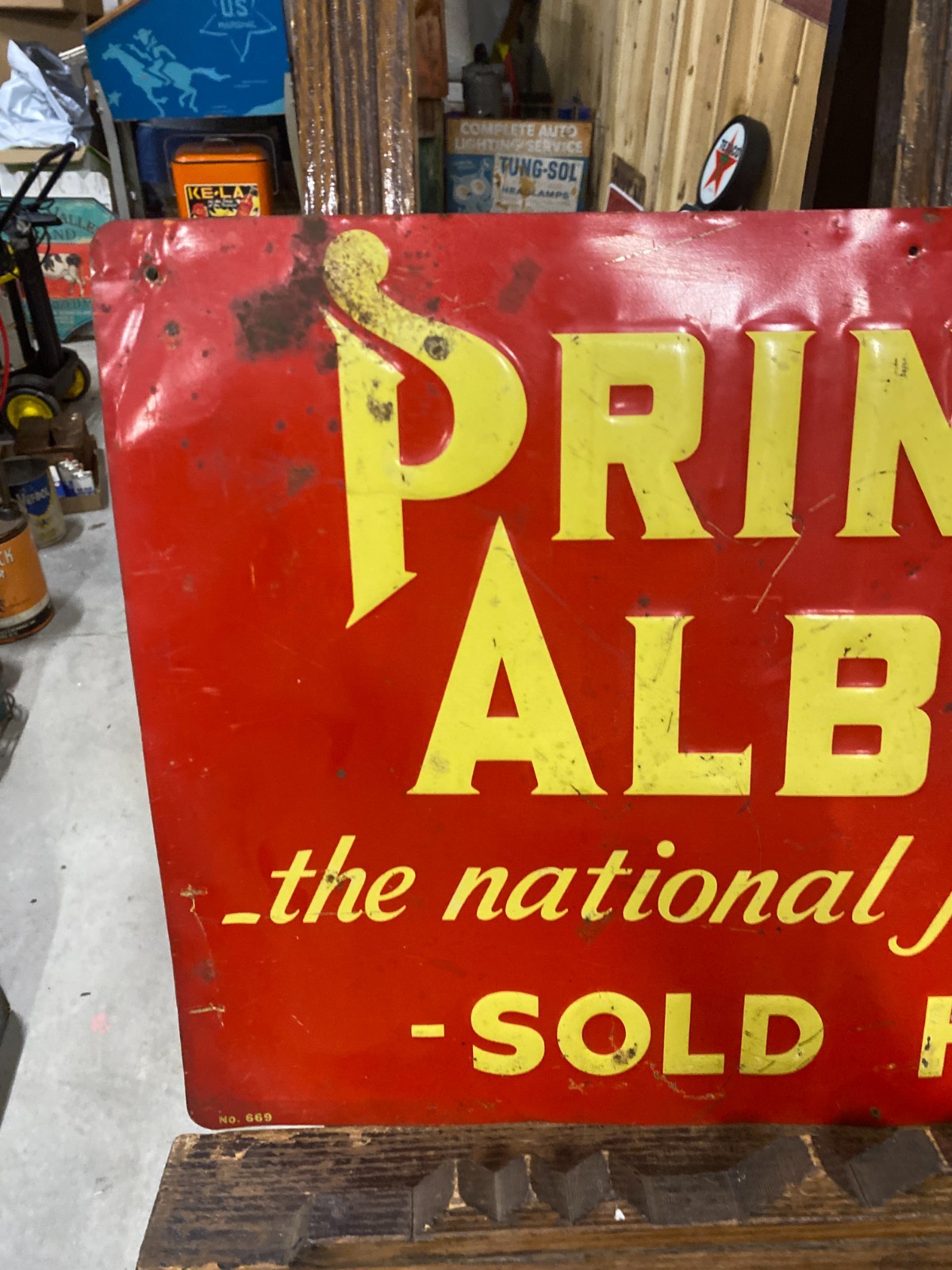Prince Albert Tobacco Metal Embossed Sign 22″ x14″ GAS OIL SODA COLA
