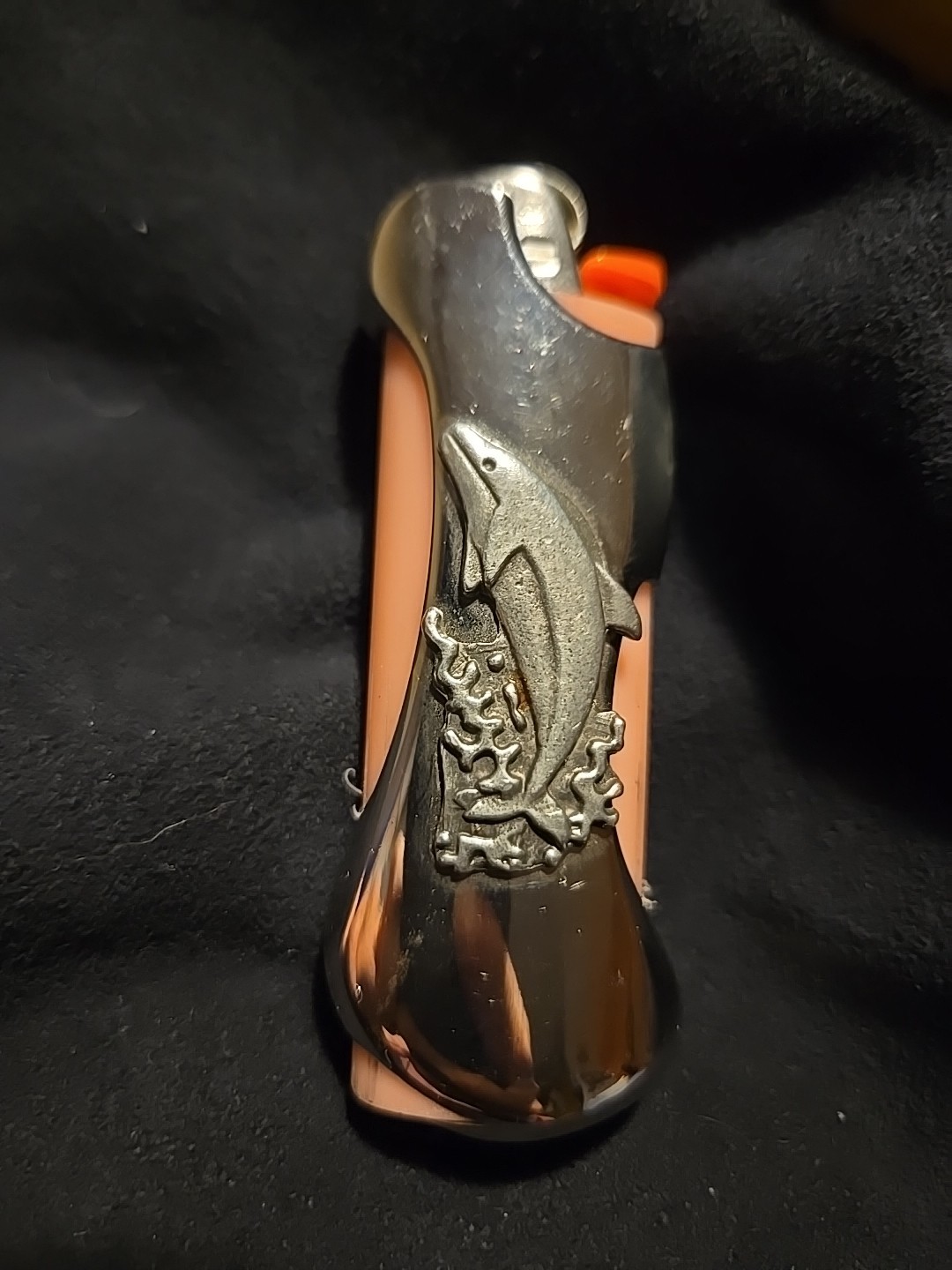 Vtg Lighter Case Heavy Metal DOLPHIN Fish Sleeve Western Cover Holder For Bic