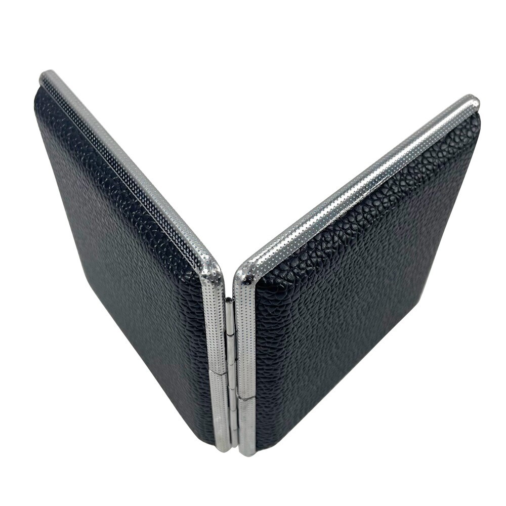 PU Leather Cover Metal Cigarette Case Box Double Sided Clip for 20 Cigarette