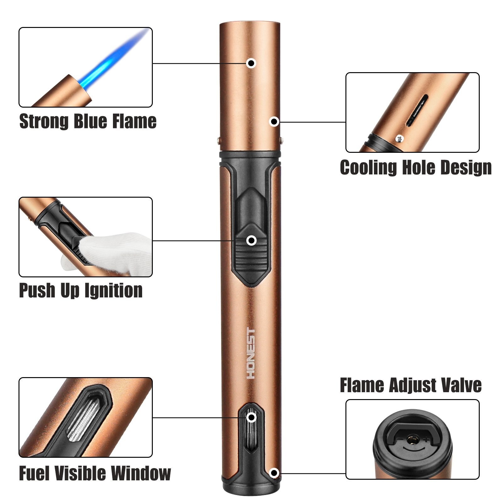 2 PCS Butane Torch Lighter 6 Inch Long Adjustable Windproof Refillable Butane