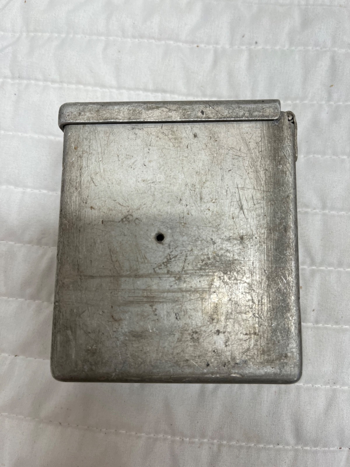 Antique aluminum hinged box – Vintage Cigarette case Match Safe? Military?