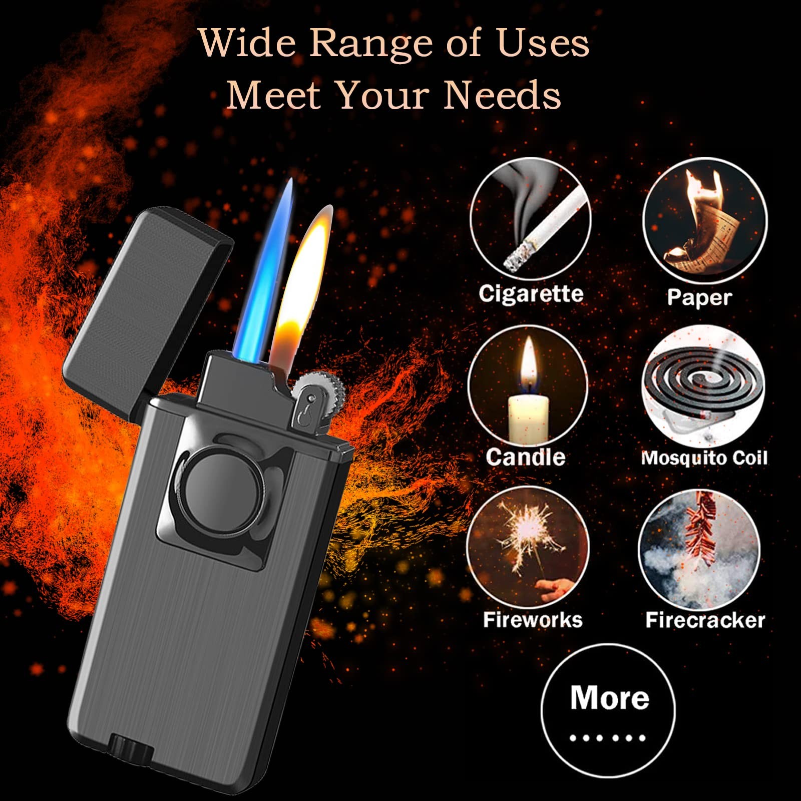 Jet Torch Dual Flame Lighter with 6pcs Flint Stone, Windproof Butane Gas, Adj…