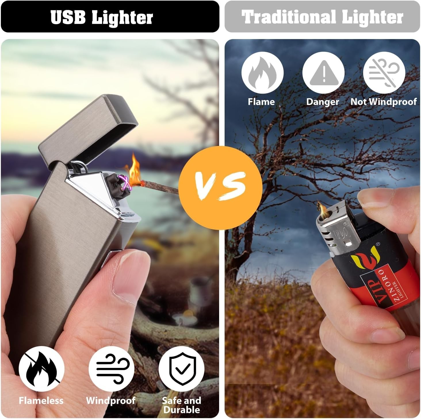 USB Rechargeable Dual Arc Plasma Lighter, Windproof Pocket Lighter