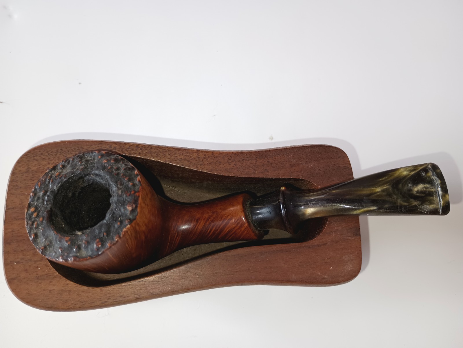 Moretti Style Bent Pipe Textured Bowl Freehand Horn Stem, Italian W/ Pipe Cradle