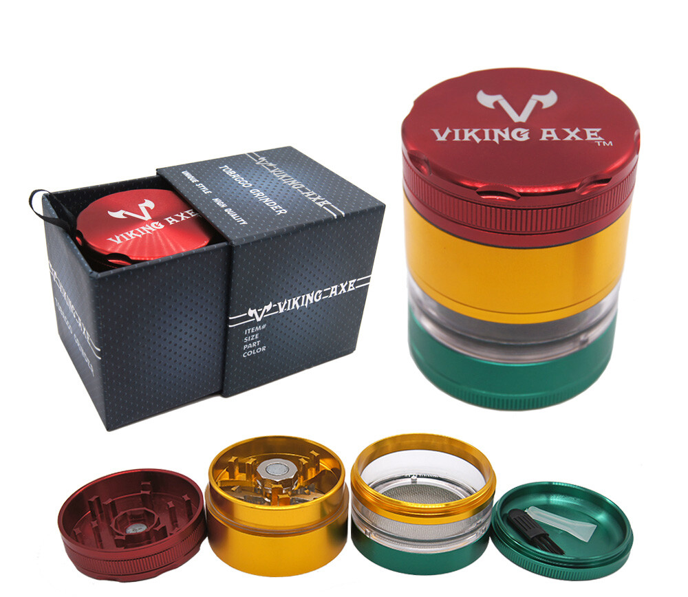2.5″ 63mm VIKING AXE Aluminum 4 Piece Grinder w/ 4 Layer Teeth Gift Box Rasta19