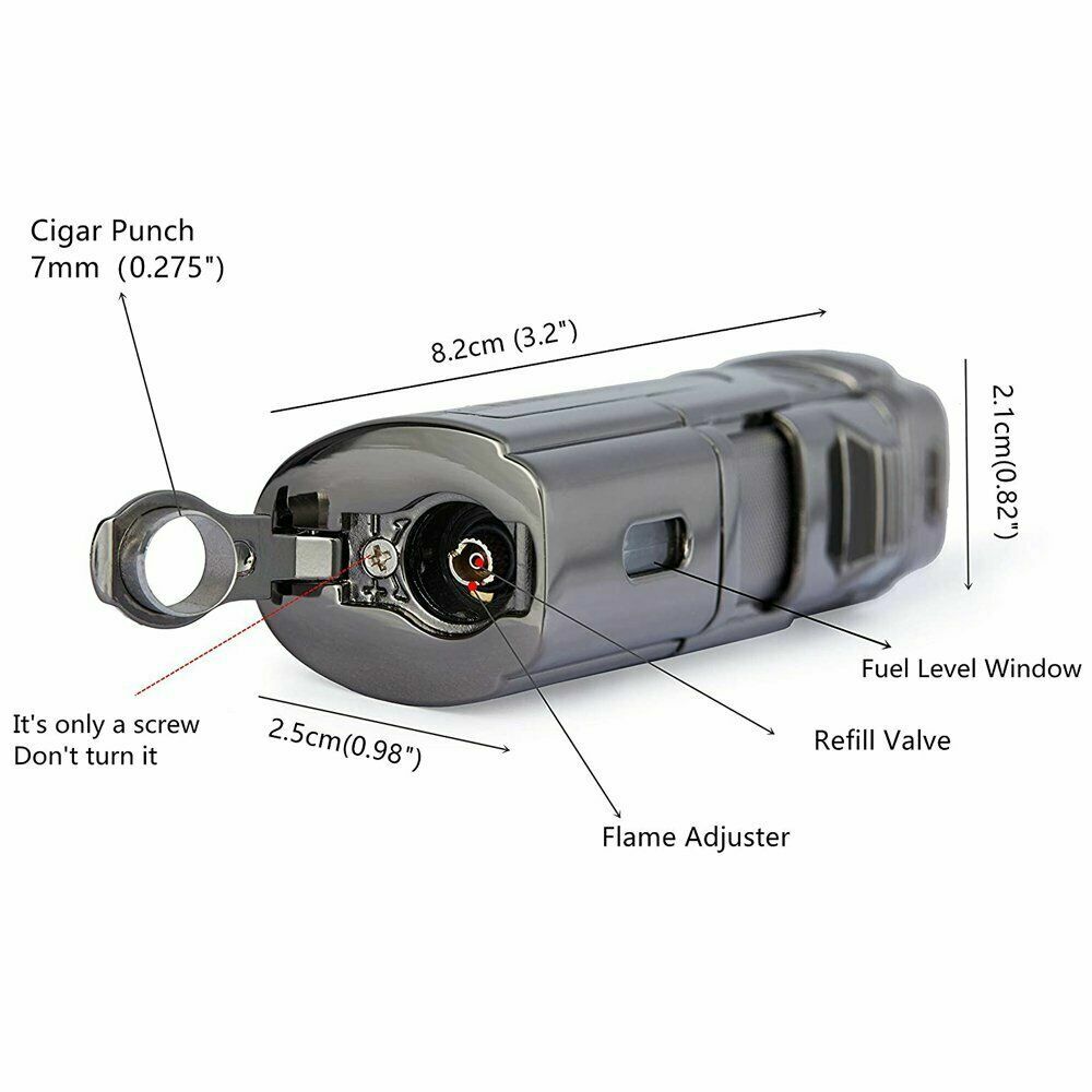 Torch Lighter Quad 4 Jet Red Flame Refillable Butane Cigar Lighter with Punch