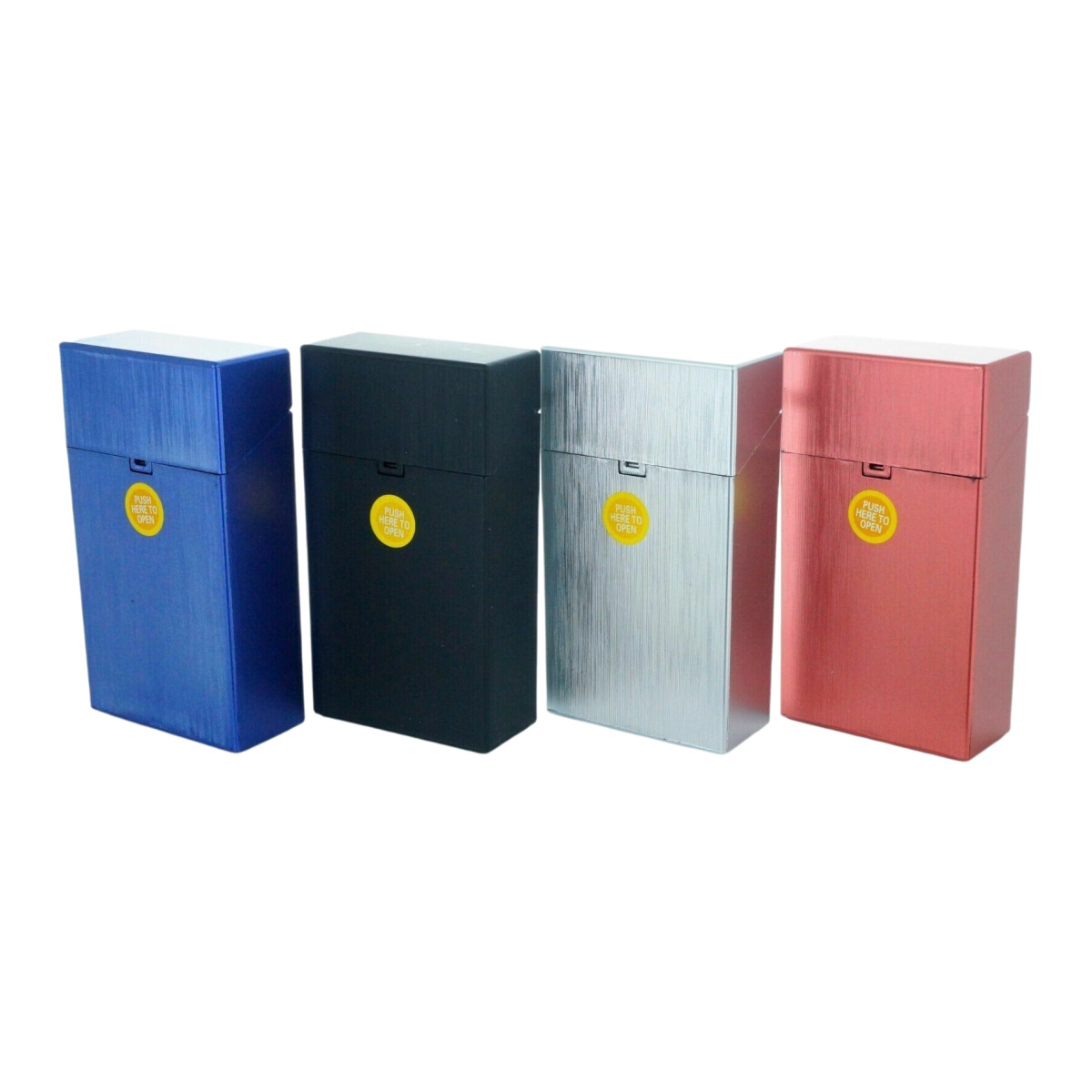 4 PACK 100 Size Push-to-Open Plastic Cigarette Case Metal Design fit 100mm
