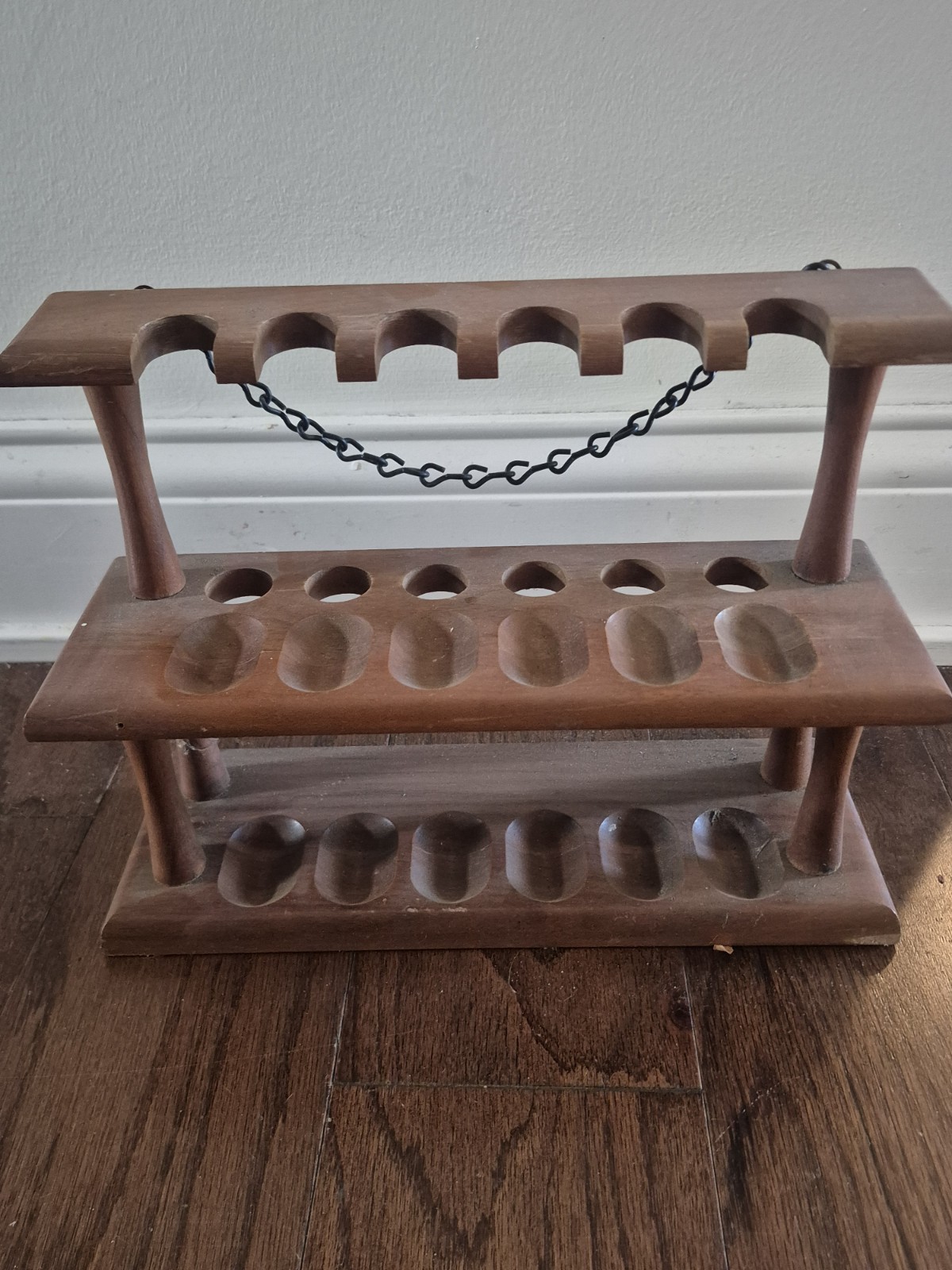 VTG MCM WALNUT WOOD 2 TIER 12 SLOT PIPE HOLDER DECATUR STAND/WALL HANGING HTF