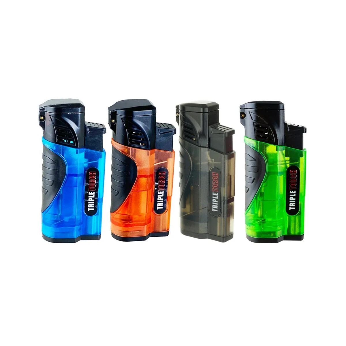 4 PACK Triple Clear Color Torch Lighter Adjustable Flame W/Cigar Puncher PR