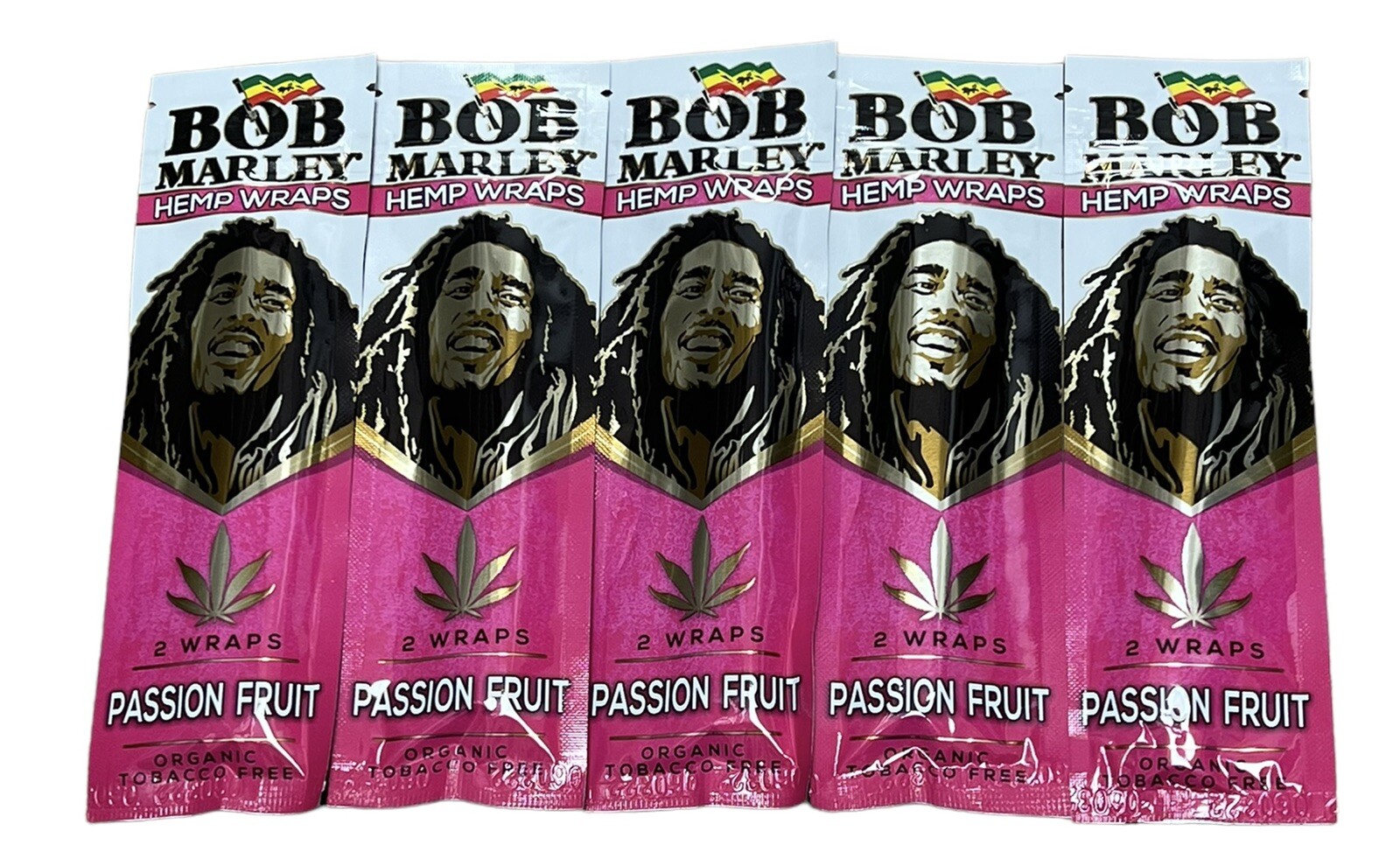 BOB MARLEY ROLLING PAPER WRAPS 5 PACKS PASSION FRUIT (2 WRAPS PER PACK)
