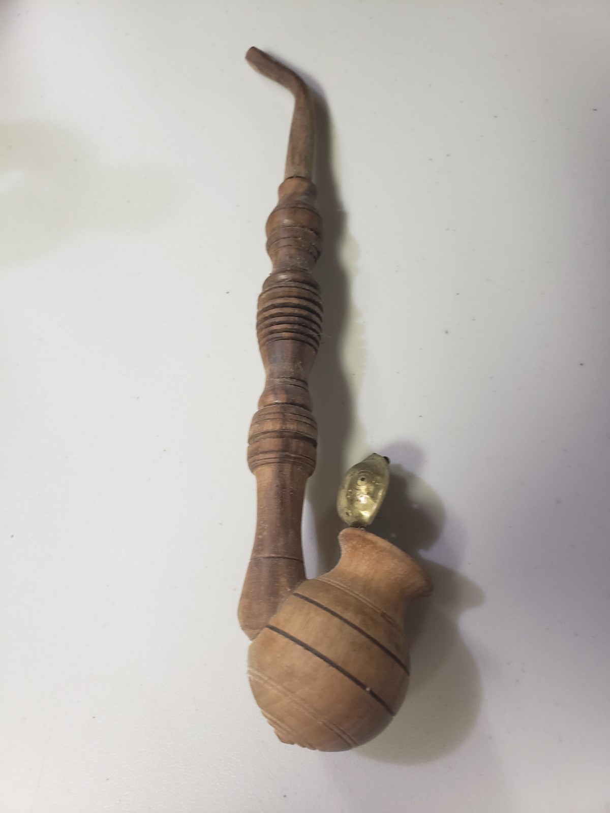 Pair Of Wooden Beehive Pipes With Brass Lids