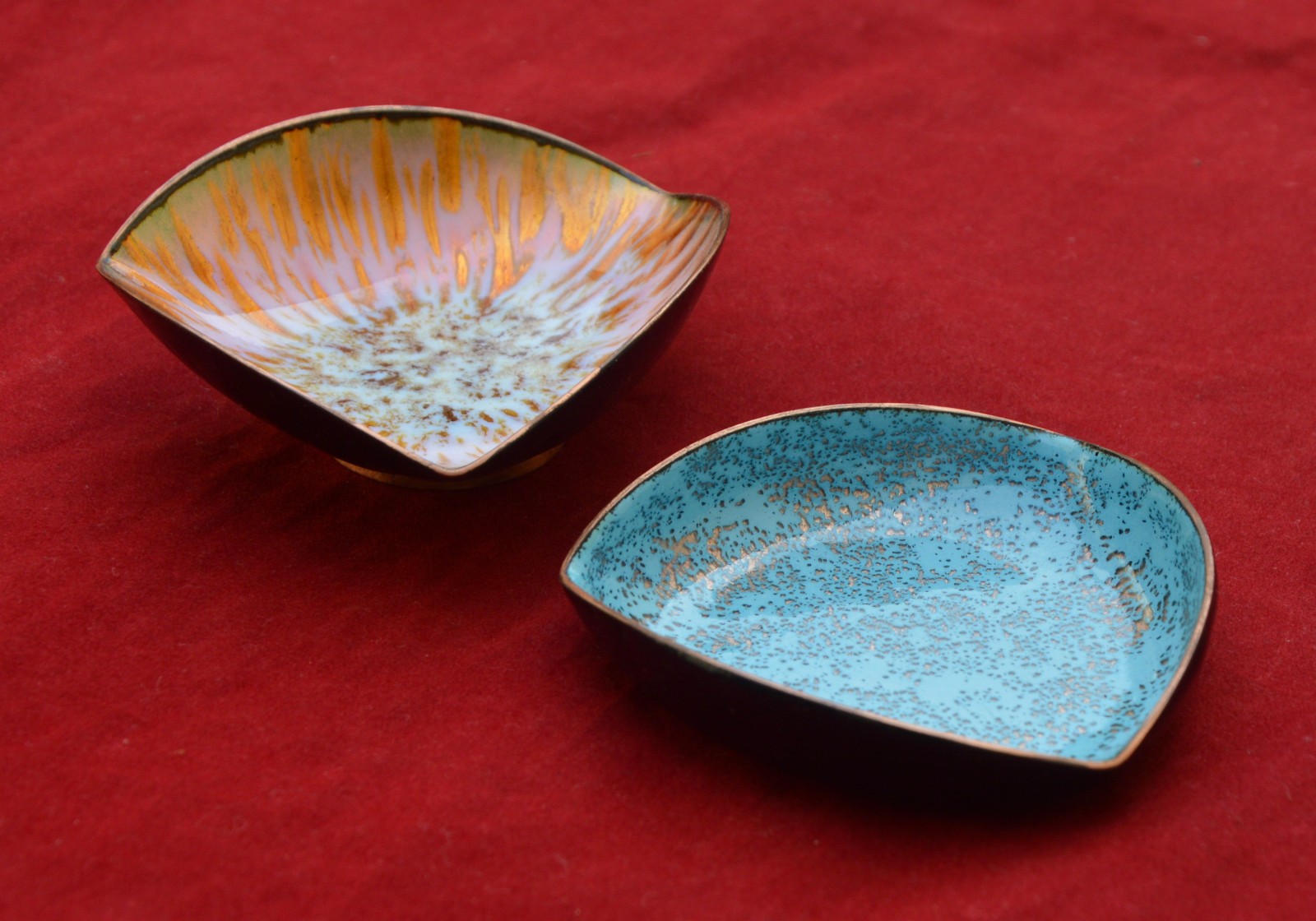 Vintage Ashtray Bowl Enamel Brass Set of 2 pcs Original