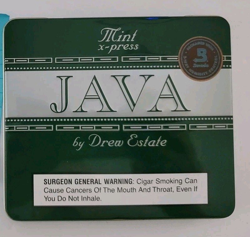 Java By Drew Estate Empty Tin Cigar Box Mint X-Press Green & Silver