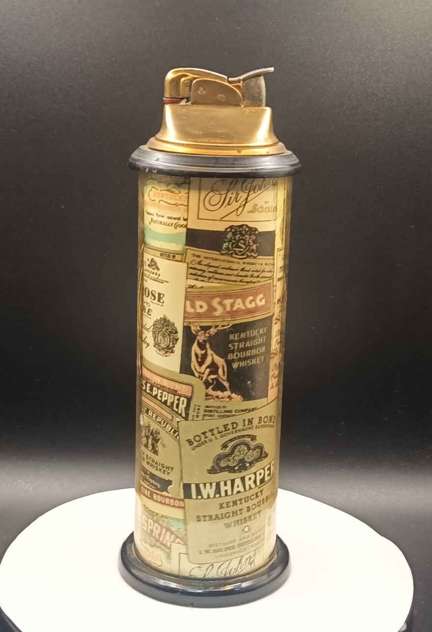 Unique Vintage Multiple Whiskey Labels Advertisement Petrol Table Lighter Workin