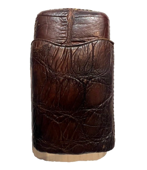 Vintage English Antique Victorian Crocodile Leather Travel Cigar Case England