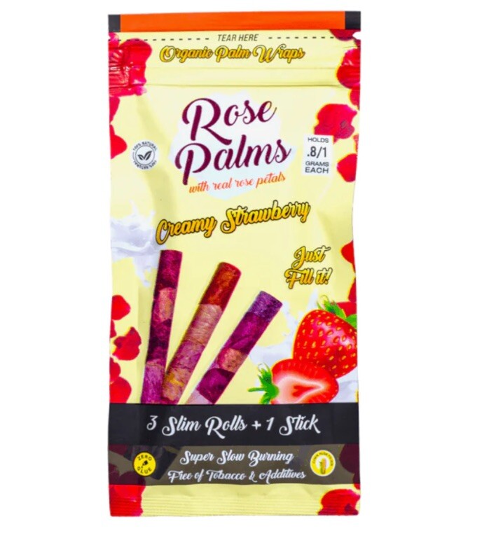 3 PACK Silm SIZE Creamy Strawberry Palm Leaf Rose Petals Rolled Cone Wrap