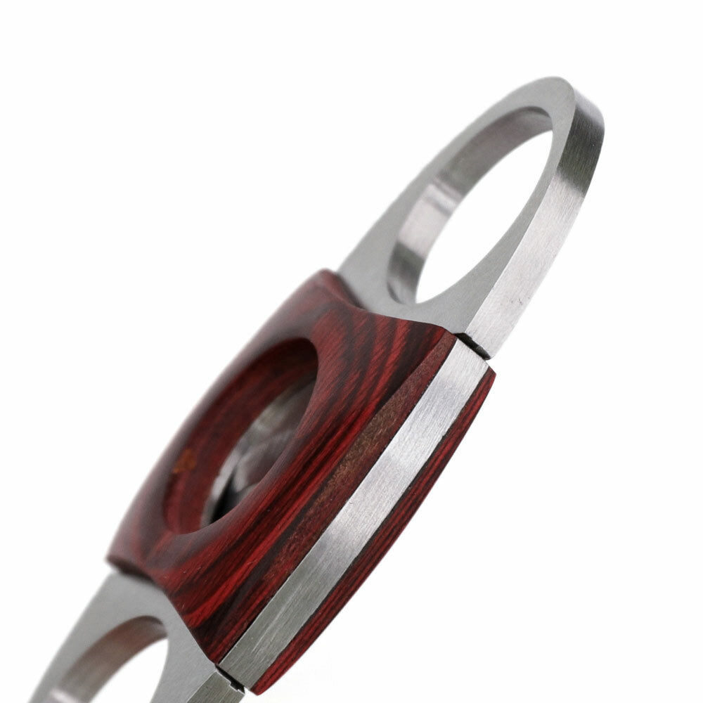 Double Guillotine Cigar Cutter Cherry Wood Stainless Steel Self Sharpening Blade