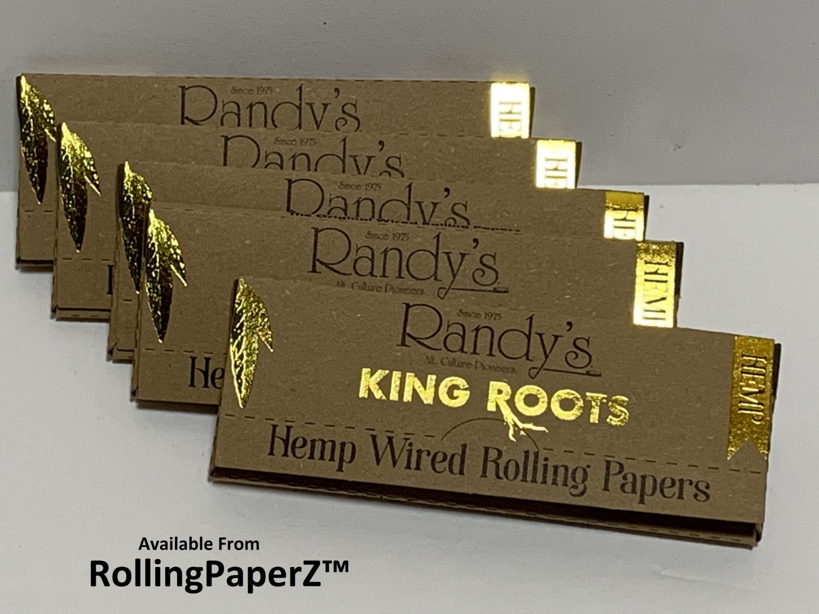 FIVE PACKS of RANDY’S ROOTS KING SIZE HEMP WIRED ROLLING PAPERS – 30% THINNER