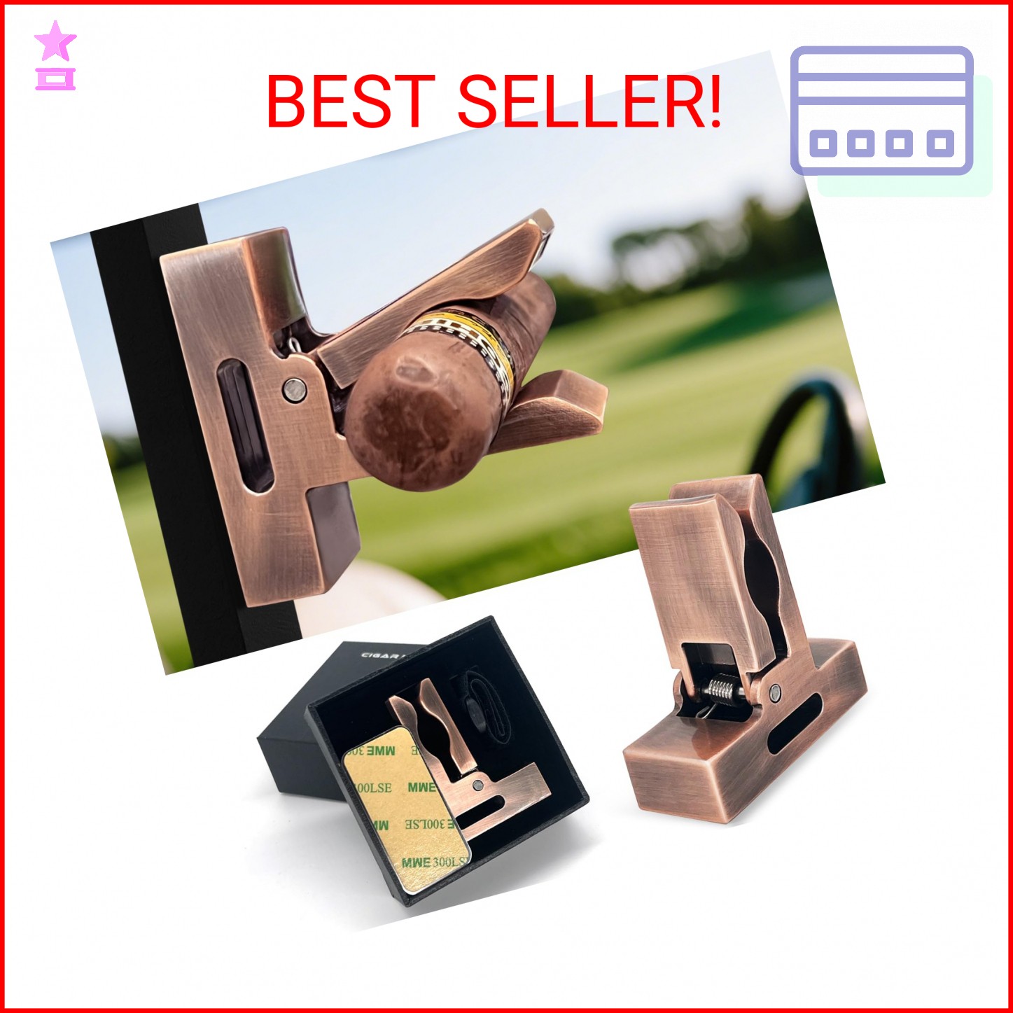Qinvone Cigar Holder for Golf Cart, Bronze Magnetic Cigar Holder for Golf Cart w