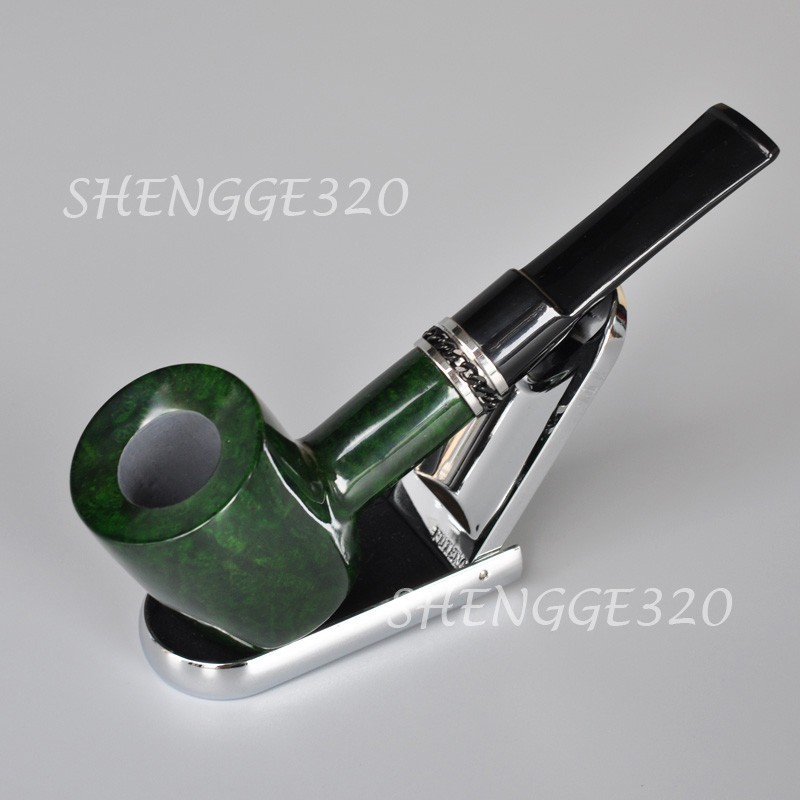 Handmade Briar Root Wooden Tobacco Pipe Poker Green Color Filter Free Large Size