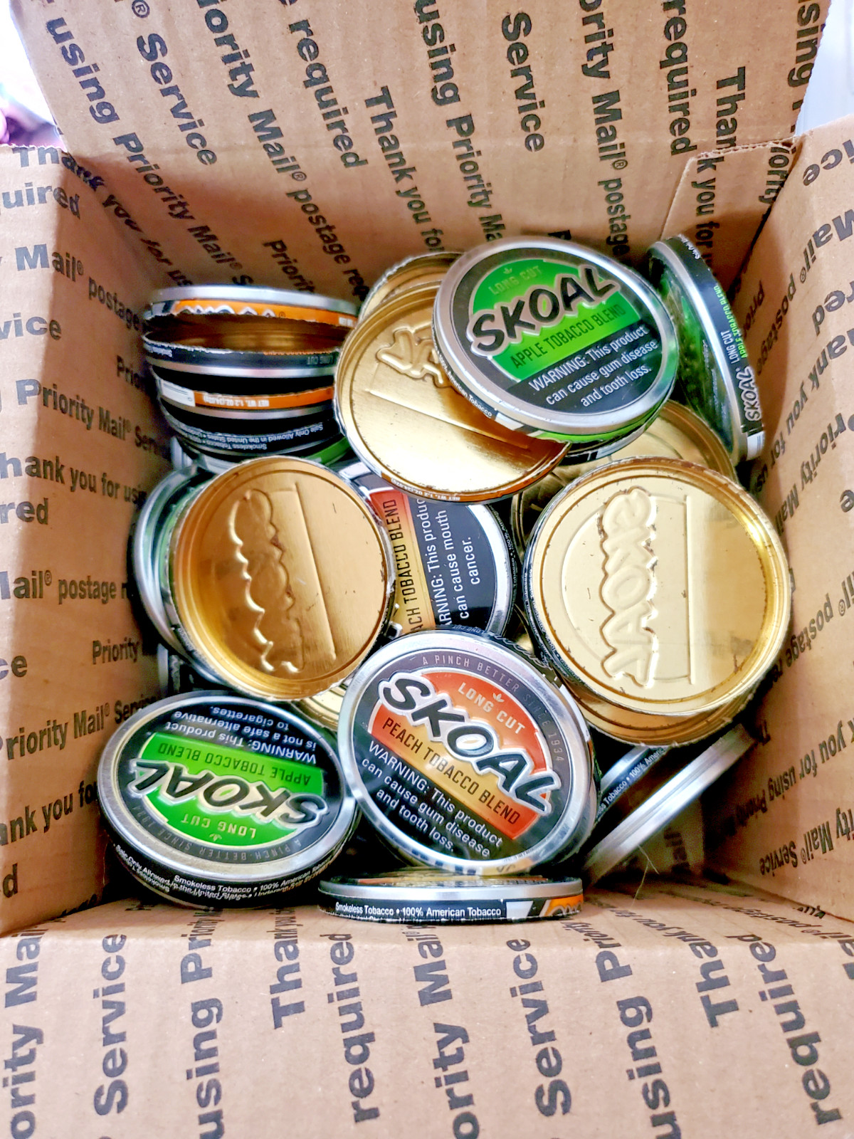 100 Skoal Long Cut Metal Lids- NO TOBACCO – Use for Crafts, Targets, etc.