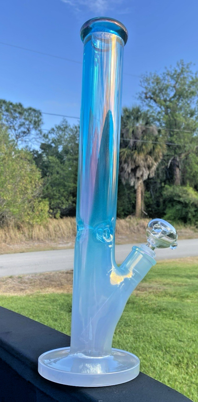 16.5″ 9mm THICK Holographic Rainbow Borosilicate Glass Straight Tube Bong 5″Base