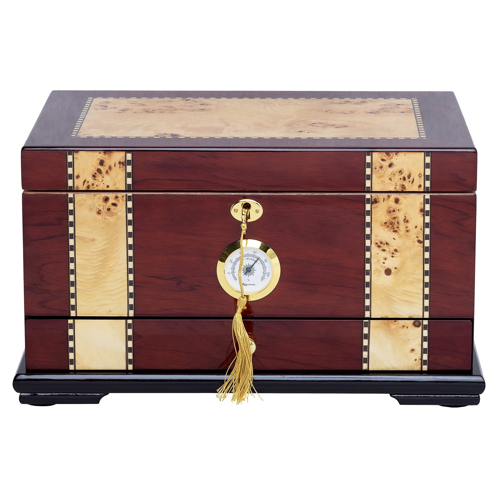 Solana Desktop Cigar Humidor, Rosewood W/ Maple-Burled Wood Inlay, Spanish Cedar
