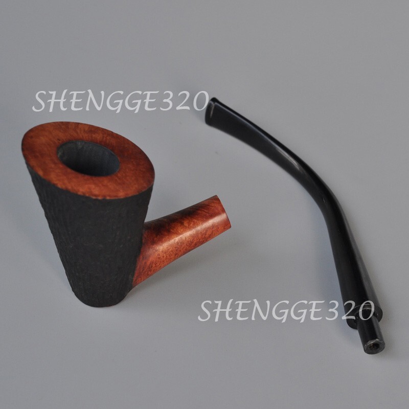 Briar Root Wooden Tobacco Pipe Sitter Churchwarden Carved Surface Bent Stem