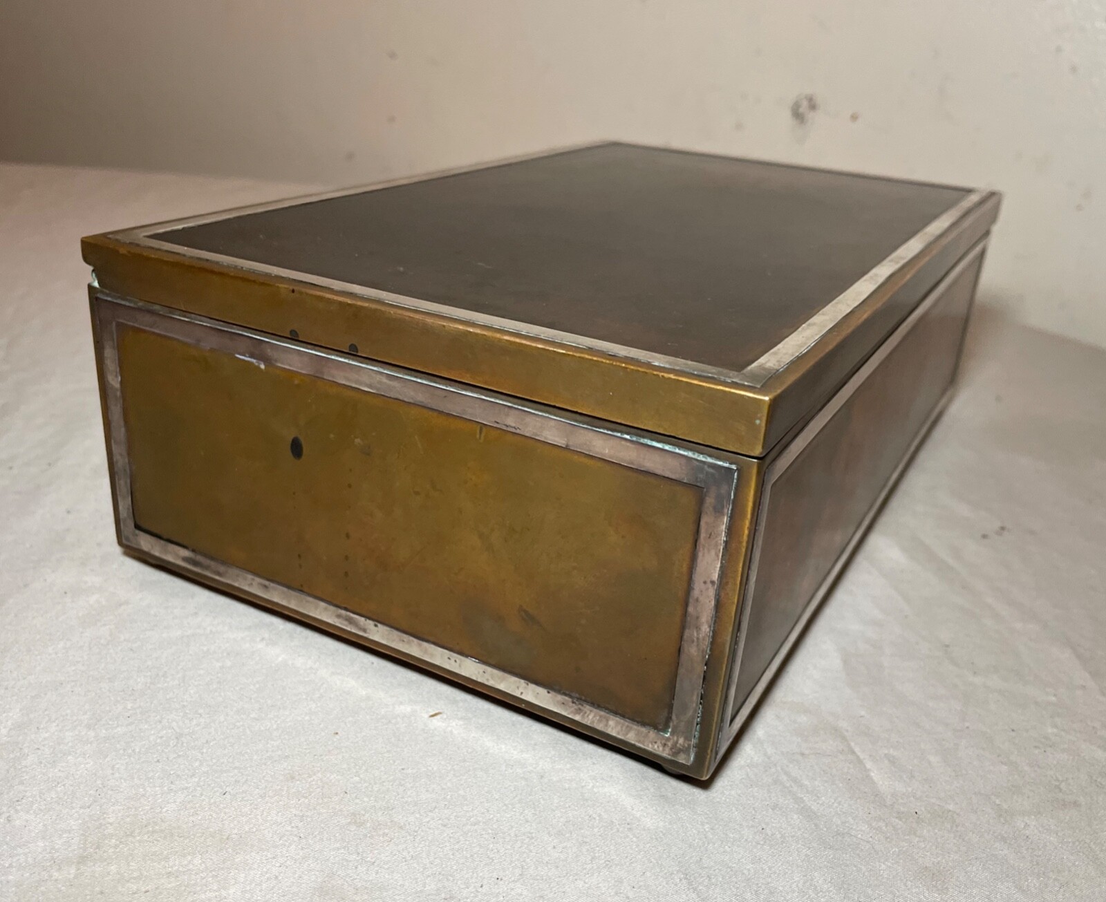 LARGE antique Heintz art metal bronze sterling silver cigar humidor box 4089