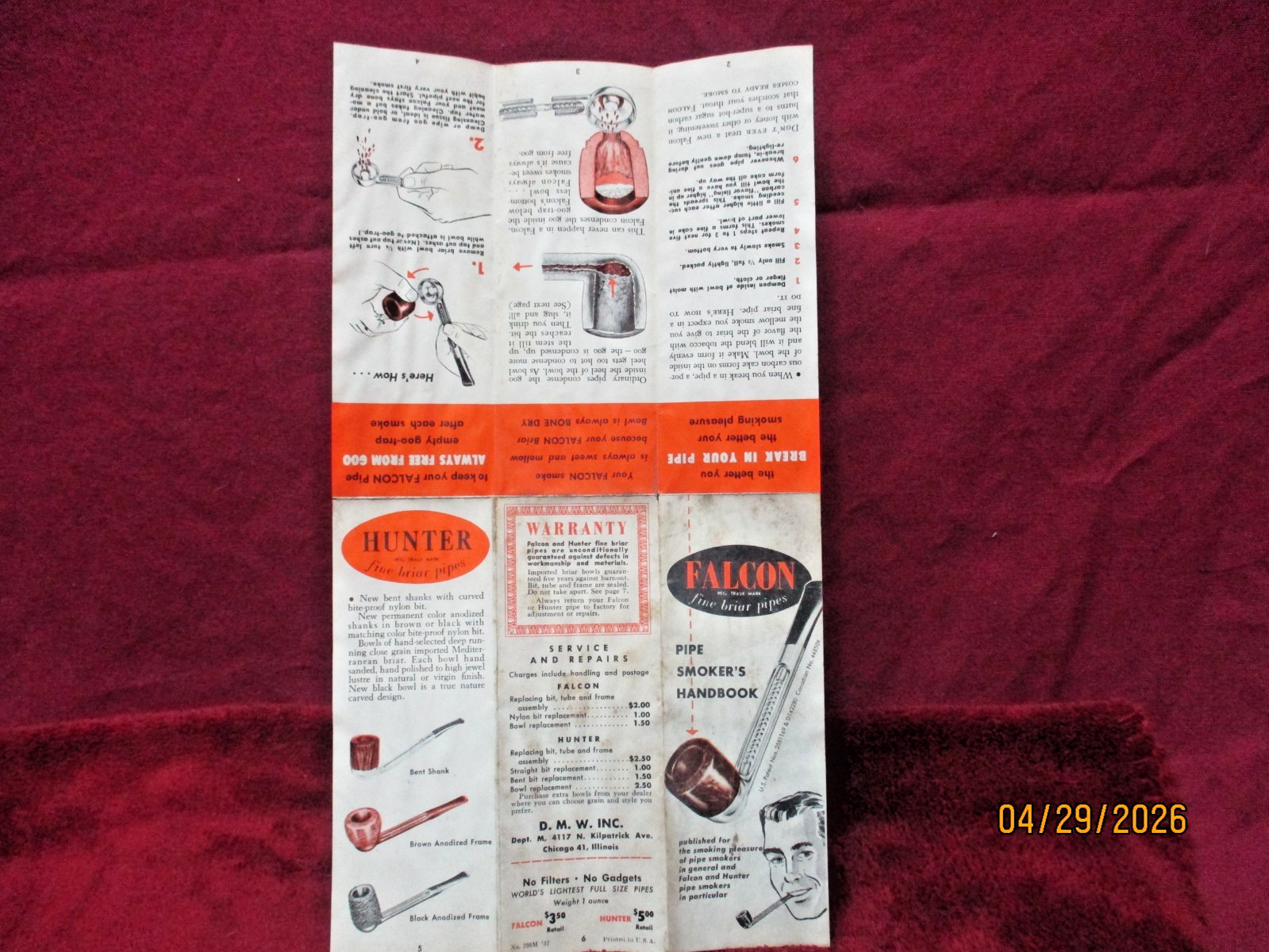 Original 1940’s Falcon Pipe Smokers Handbook Promotional Booklet