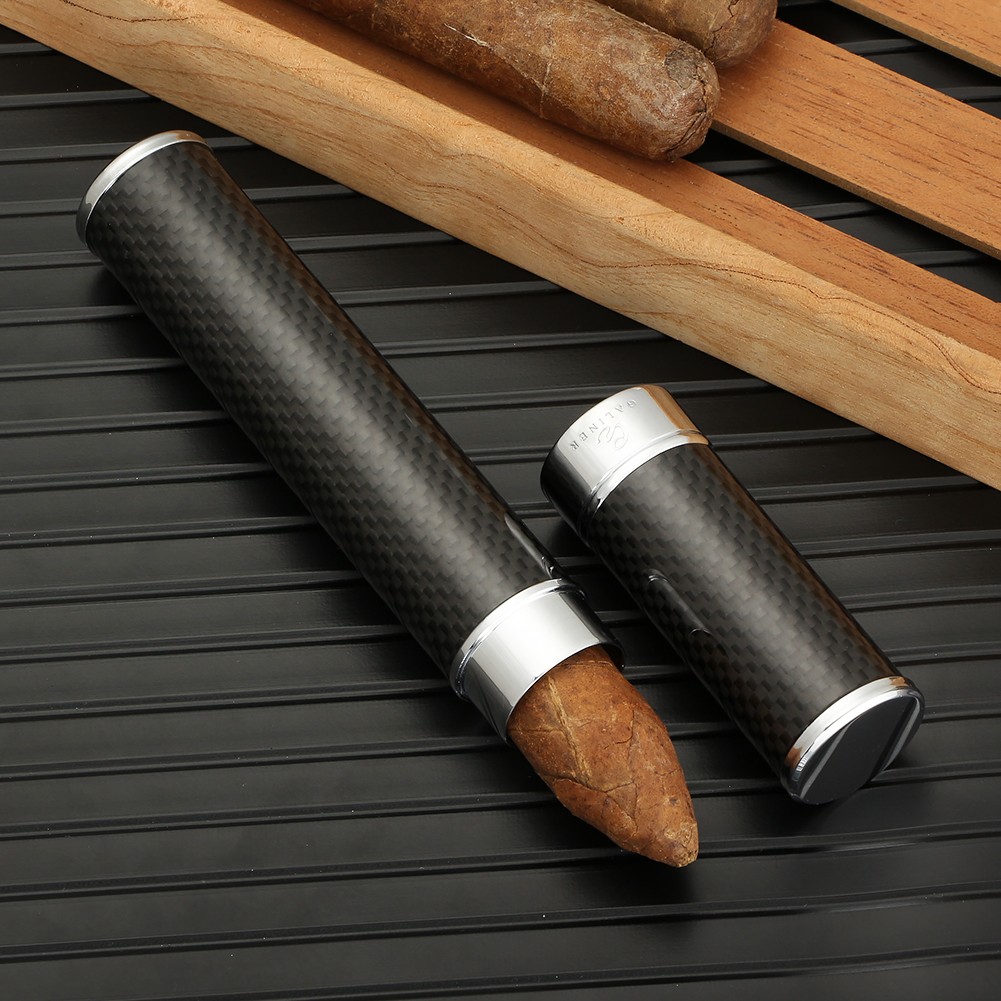 Galiner Portable Cigar Case Carbon Fiber Metal 1 Box Cigar Tube Holder Black