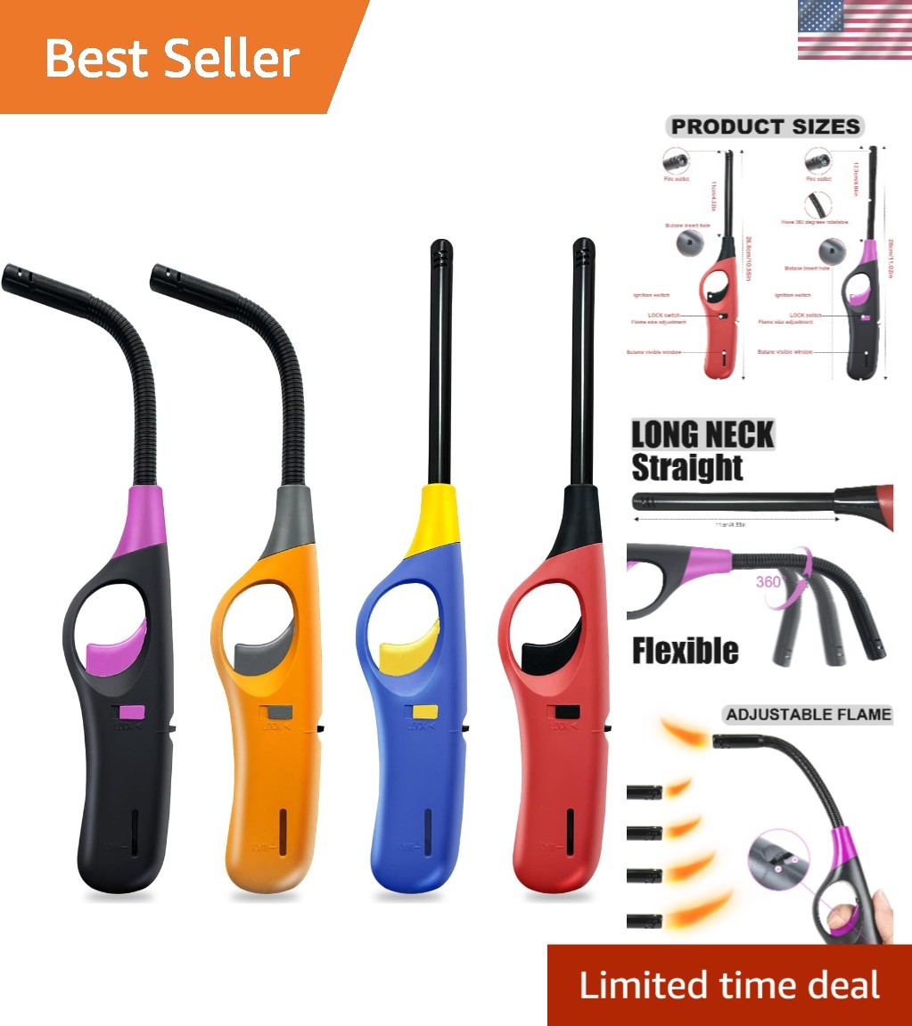 Efficient 4-Pack Long Lighters – Ideal for Home, Camping, and Culinary Use