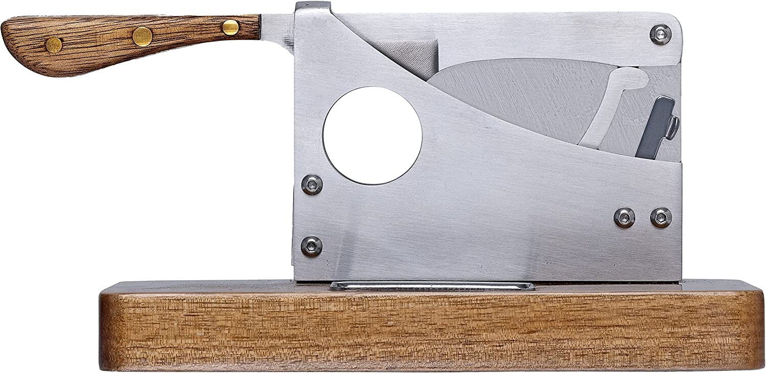 Large Table Top Cigar Cutter, Butcher Guillotine, Walnut