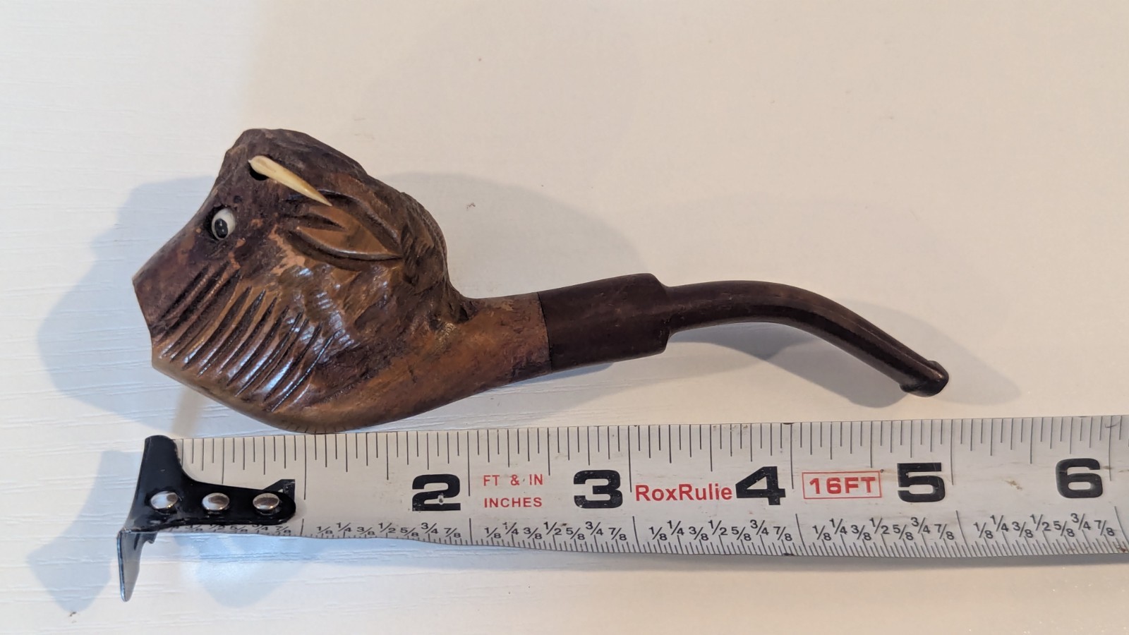 Wooden Tobacco Pipe Rack 4 Holders & Italian Briar Bull Pipe Carved Buffalo Head