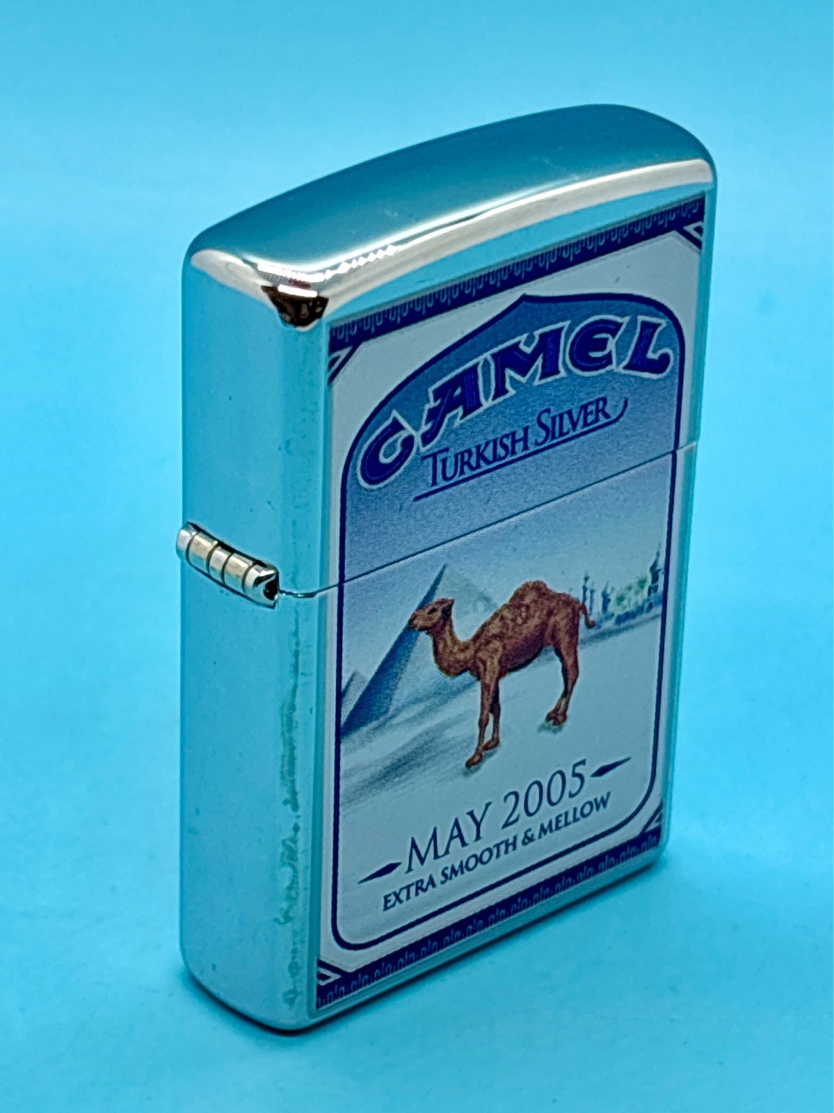 Camel Turkish Silver Zippo Lighter May 2005 Unfired w/ Tin & Orange Label