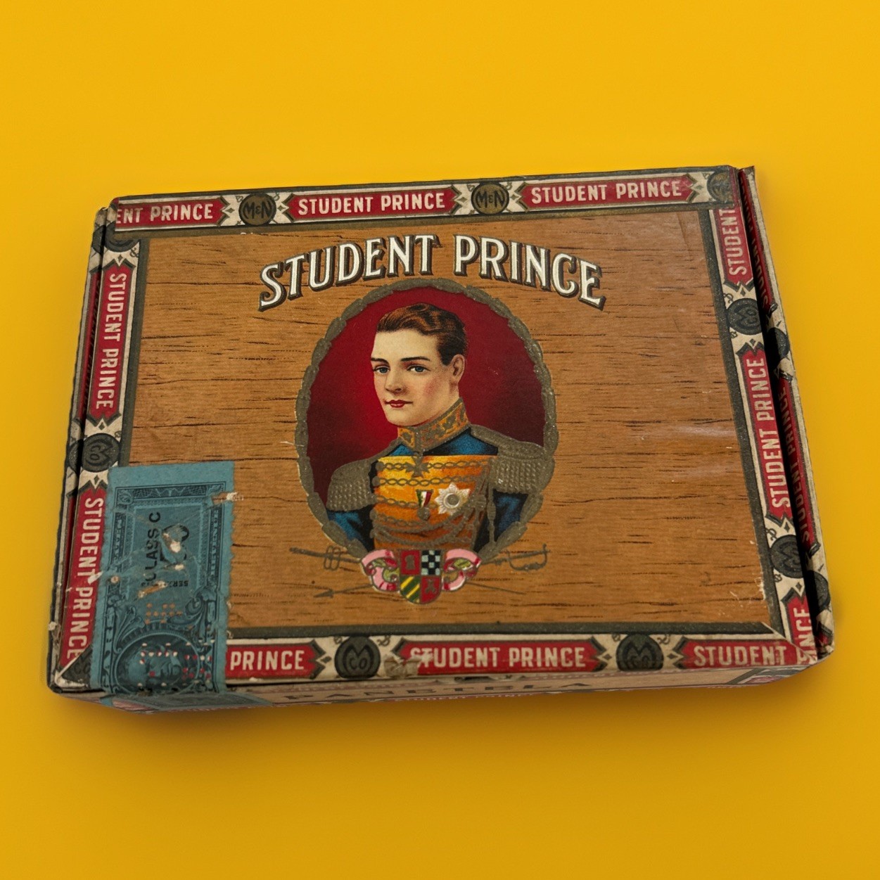 Vintage Student Prince Panetela Cigar Box EMPTY 1943 Tax Stamp J.C. Newman Ohio