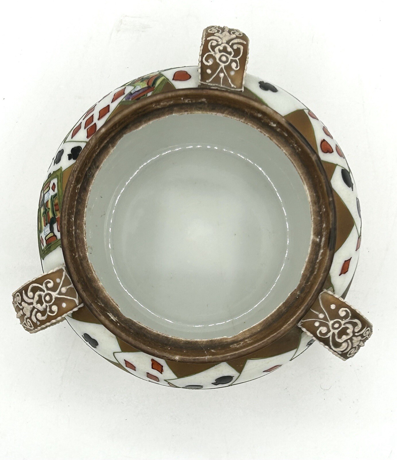 Nippon Tobacco Humidor Moriage Cigar Jar Dish 3 Handles Playing Cards Poker VTG