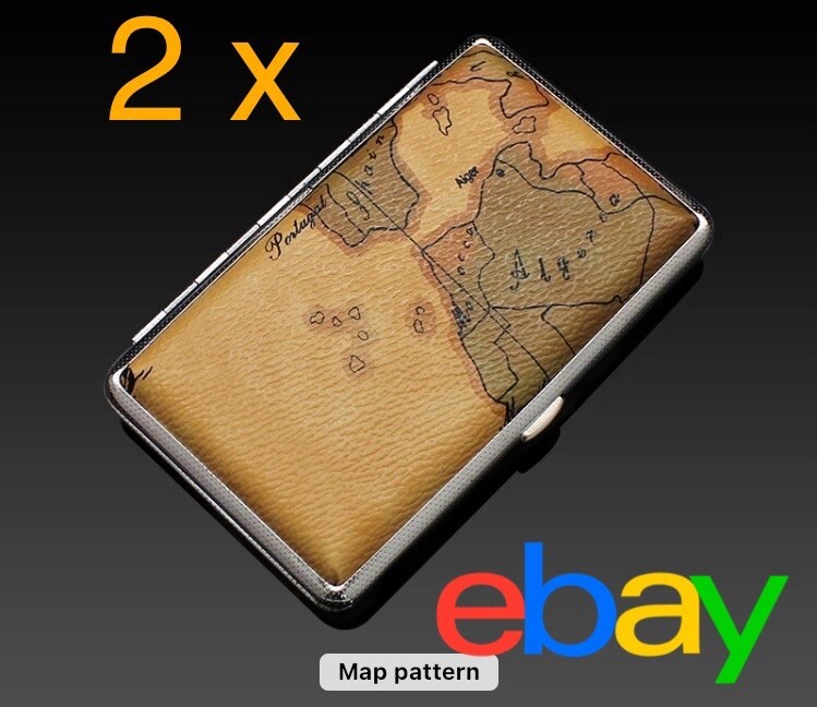 2PCS PU Leather Cover Metal Cigarette Case Double Sided Elastic Strap