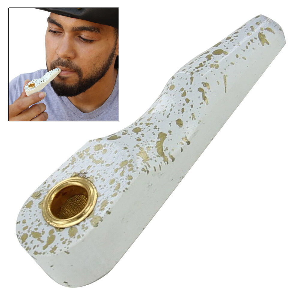 White Gold Splatter Wooden Tobacco Smoking Bowl Pipe + Brass Screen Compact Pock