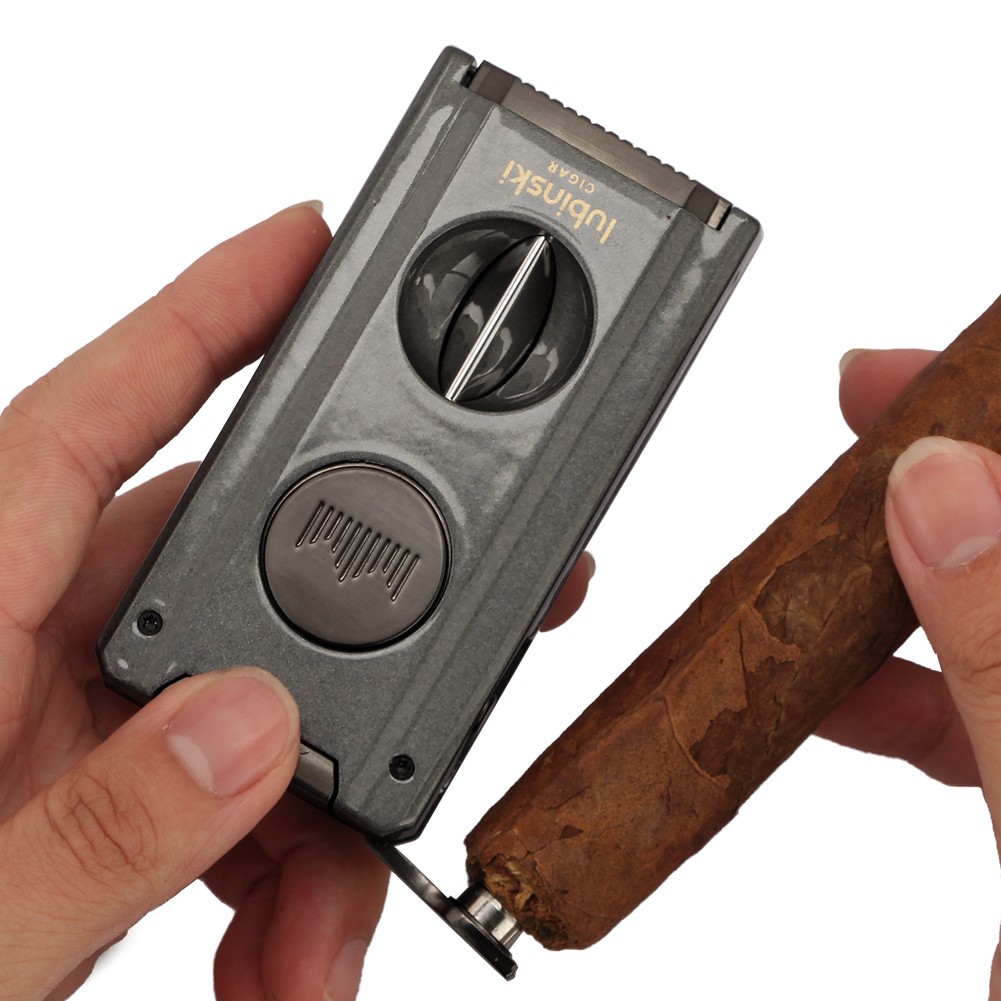 Lubinski Torch Cigar Lighter V-cut 2 Jet Flame Butane Cigar Punch Holder Needle