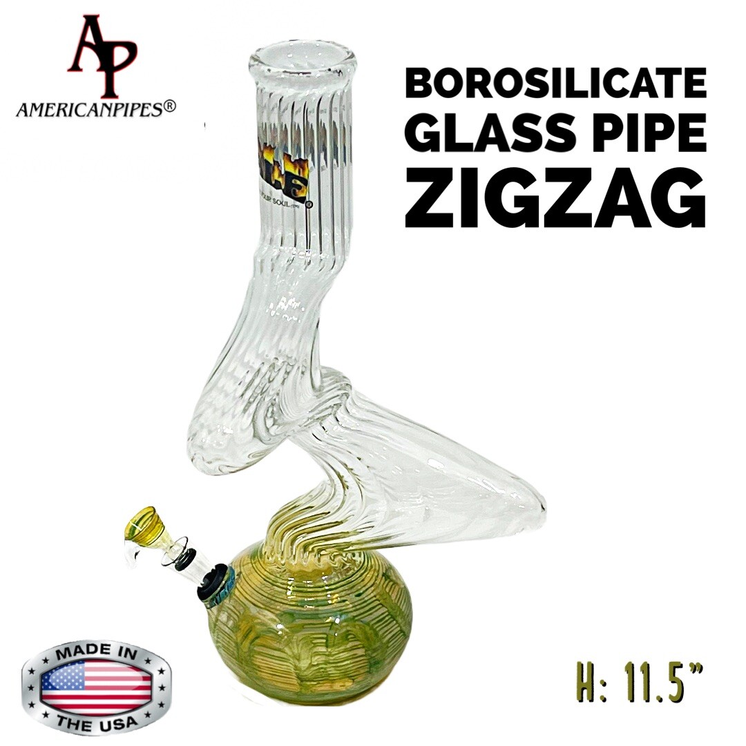 INHALE®️11.5″ QUALITY GLASS WATER PIPE BUBBLER / ZIGZAG PIPE / GREEN & YELLOW