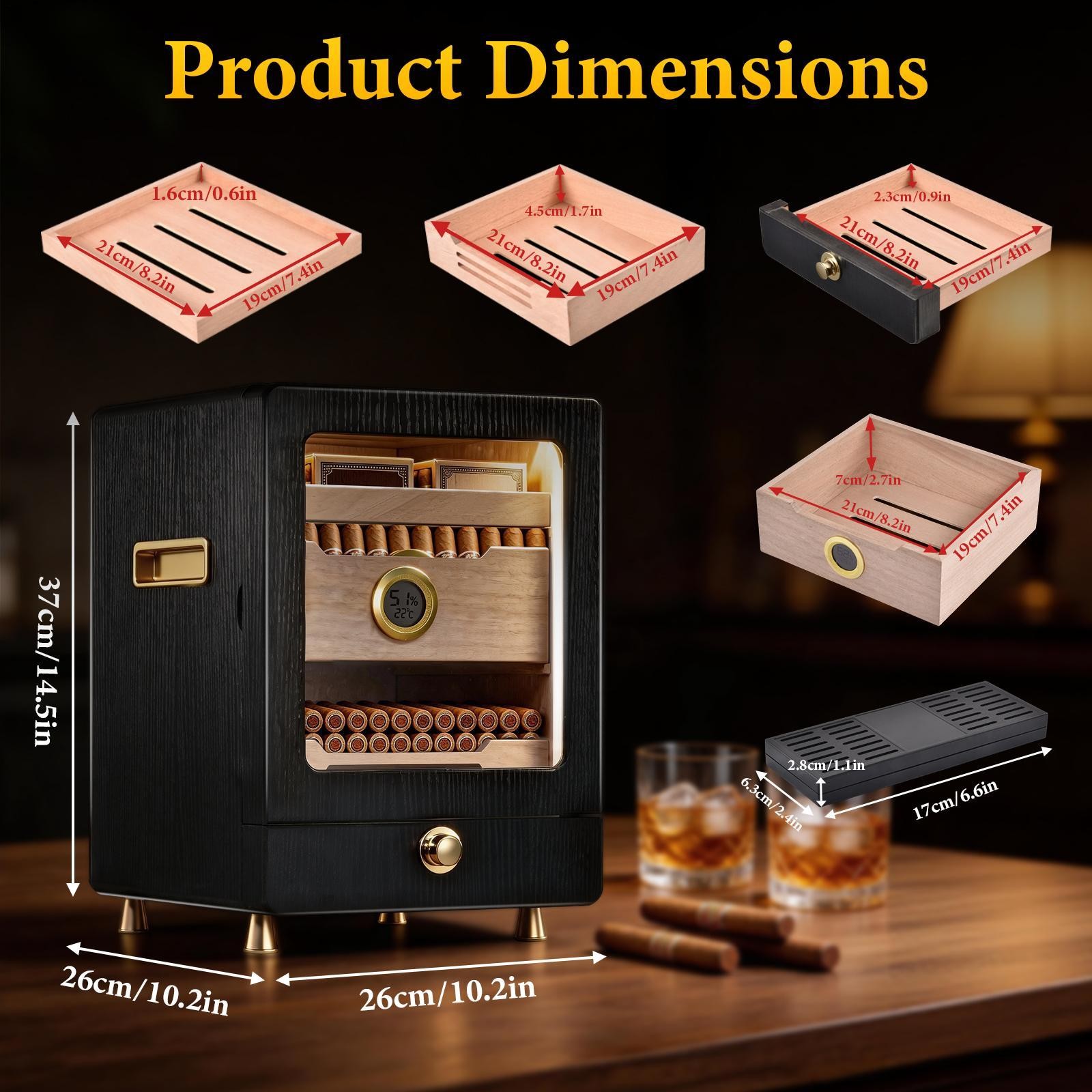Cigar Humidor Cabinet, Electric Thermostatic LED Cigar Humidor for 100-150 Cigar
