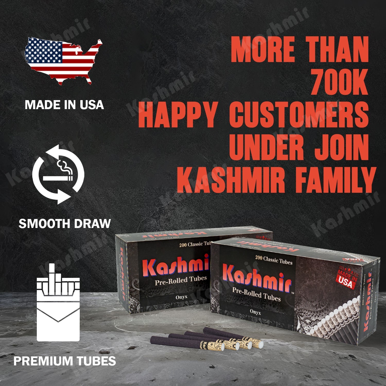 Kashmir Pre-Rolled Classic Cigarette Tubes Onyx Patent Pending Filter Design 200