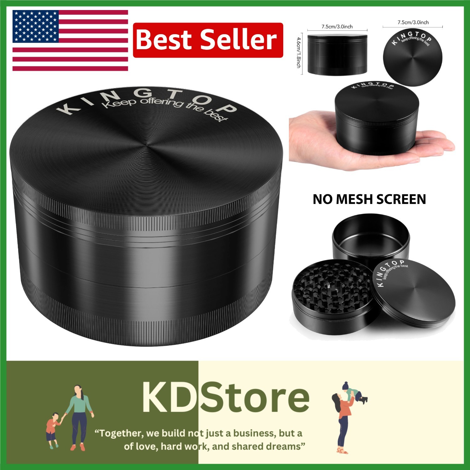 Midnight Black 3-Inch Zinc Spice Grinder