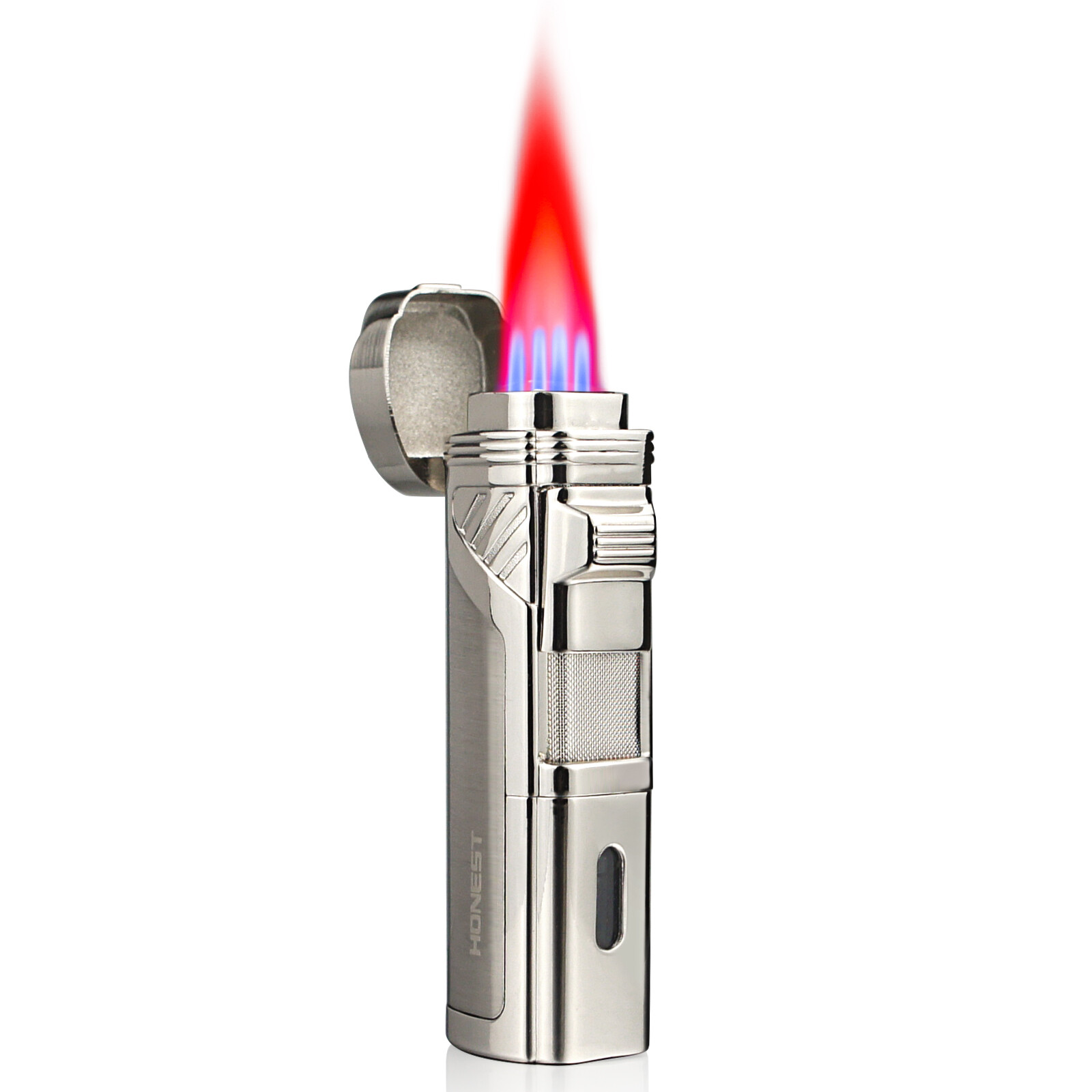 Torch Lighter 4 Jet Flame Refillable Butane Cigar Lighter with Cigar Punch box