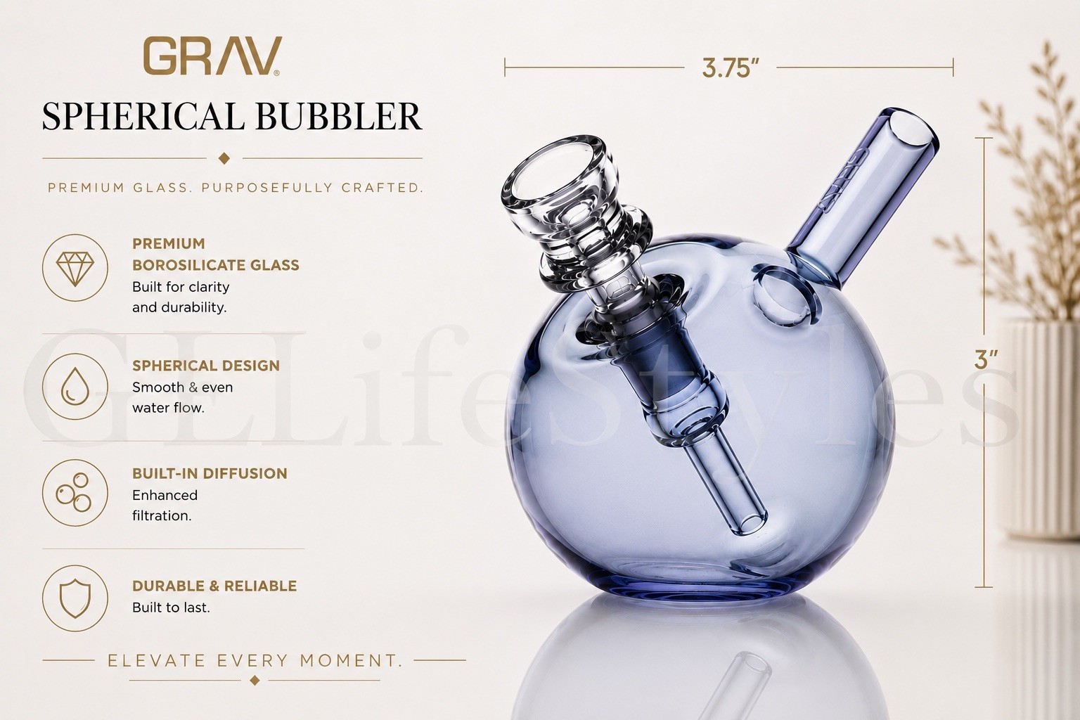 Grav® Labs SPHERICAL Pocket Bubbler COOL BONG Glass Water Pipe Hand Pipe *USA*CB