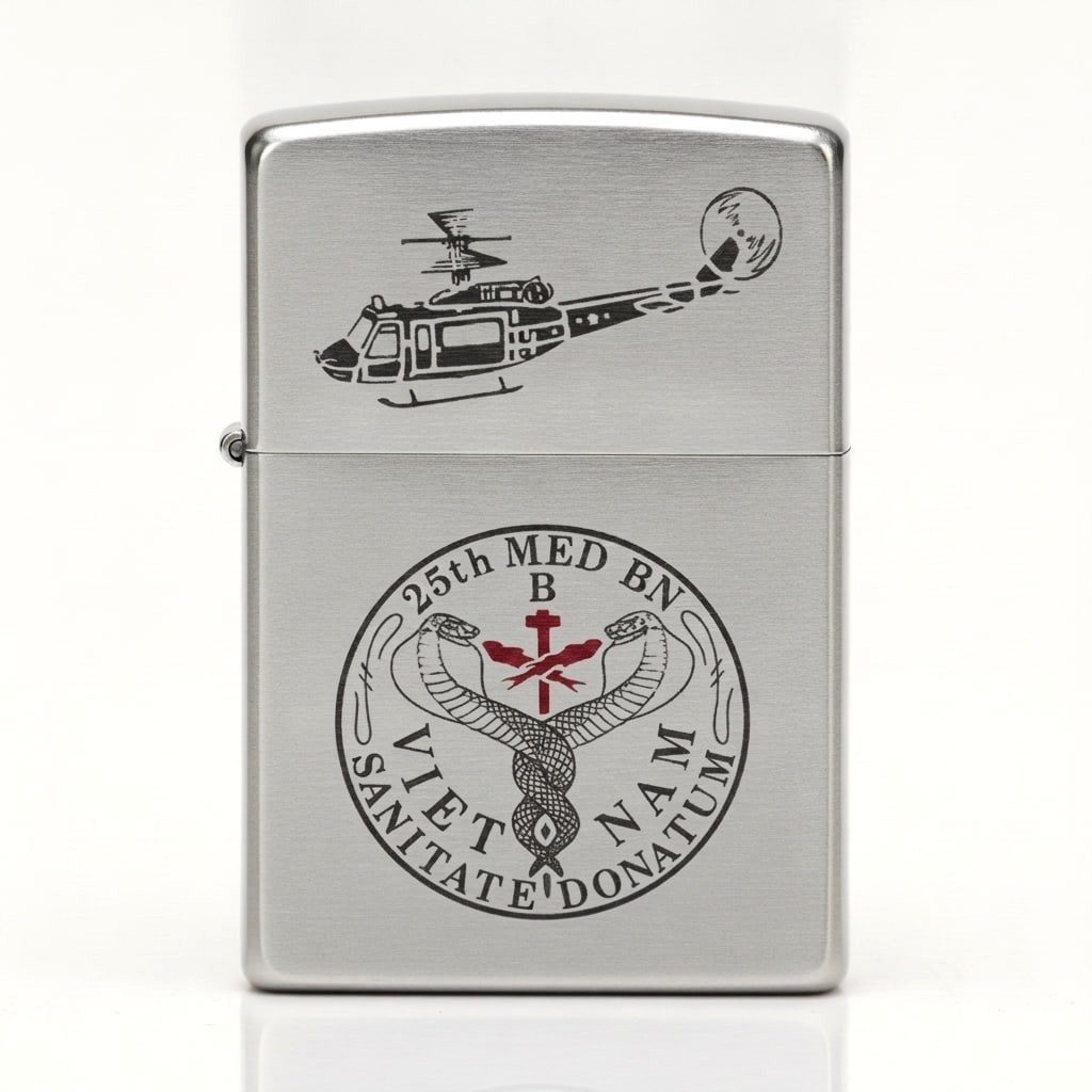 Vintage Zippo 25th MED BN B Vietnam Medical Battalion Helicopter Lighter