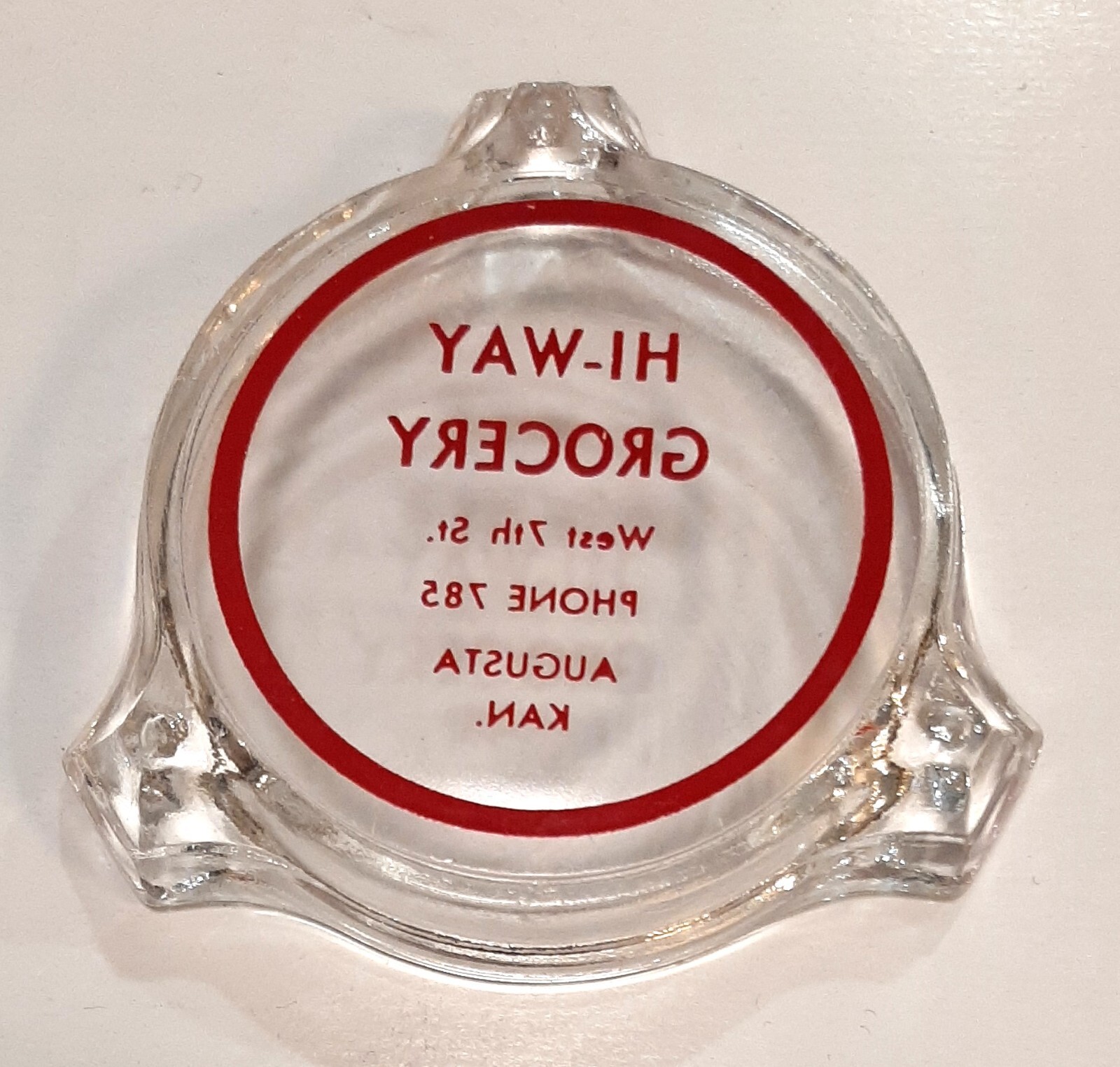 Hi-Way Grocery Augusta Kansas 1940s-1950s Glass Advertising Ashtray